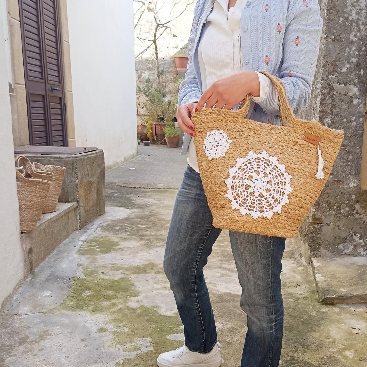 Borsa Paglia con UN CENTRINO GRANDE e UNO PICCOLO