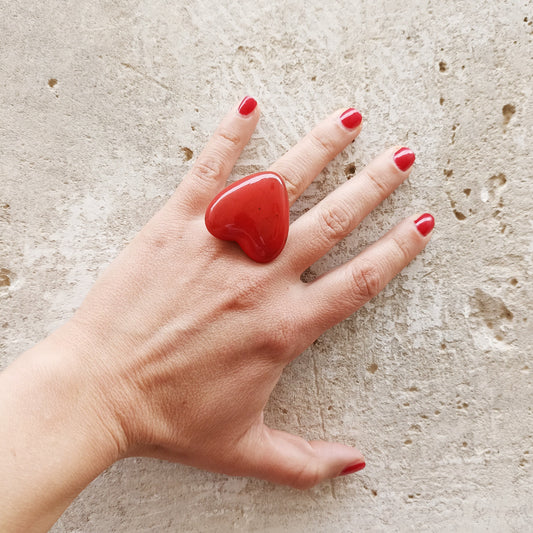 ANELLO CUORE ROSSO BRILLANTE CERAMICA