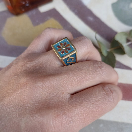 Anello CEMENTINA TURCHESE con PETALI BORDEAUX e ROSA ANTICO