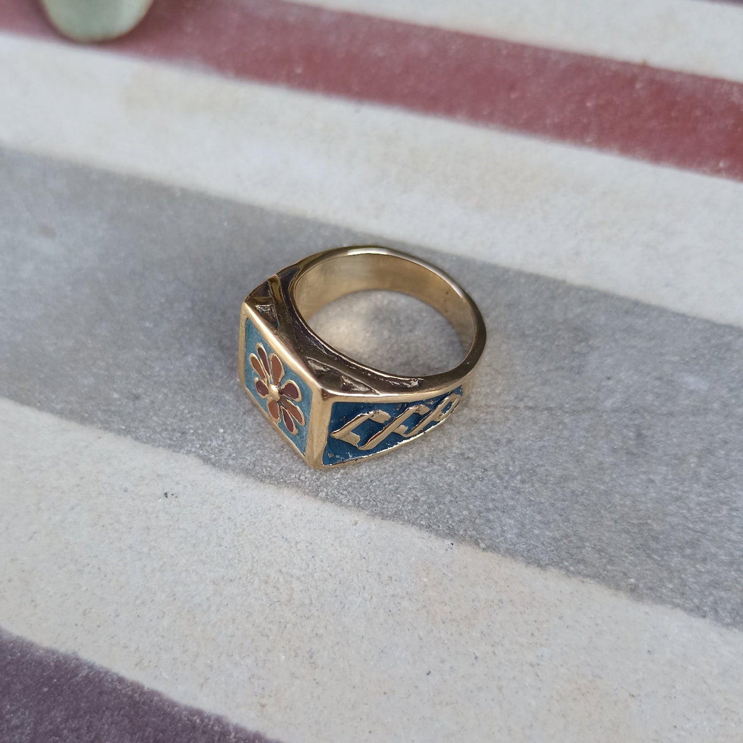 Anello CEMENTINA TURCHESE con PETALI BORDEAUX e ROSA ANTICO