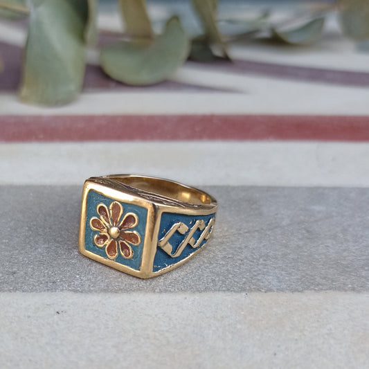 Anello CEMENTINA TURCHESE con PETALI BORDEAUX e ROSA ANTICO