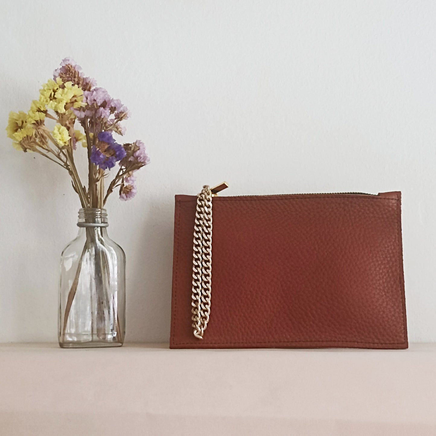 Pochette Pocket  in pelle Cognac