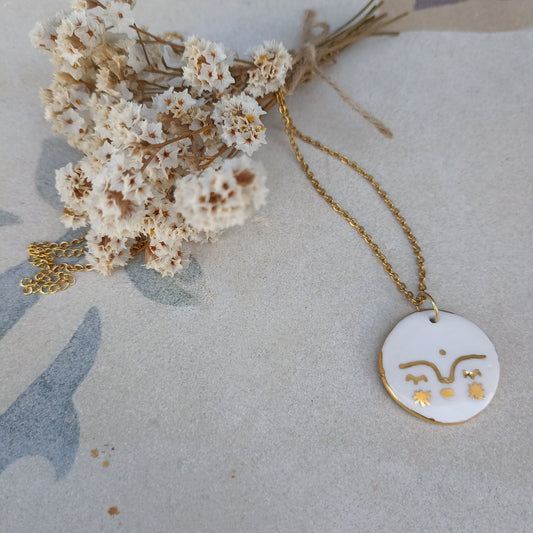 Collana LUNA PIENA BIANCA con scritta sul retro FLUISCI