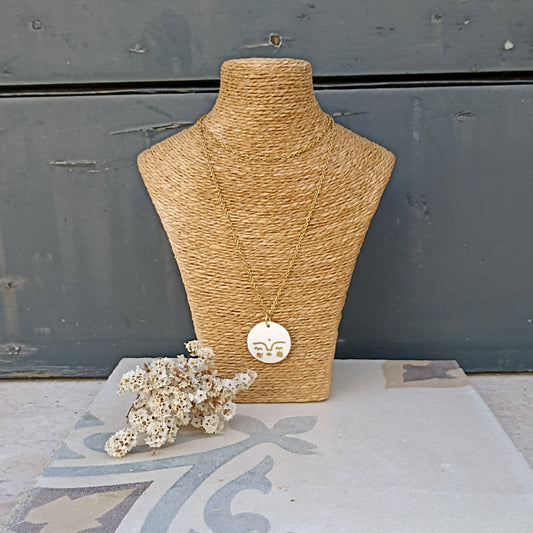 Collana LUNA PIENA BIANCA con scritta sul retro FLUISCI