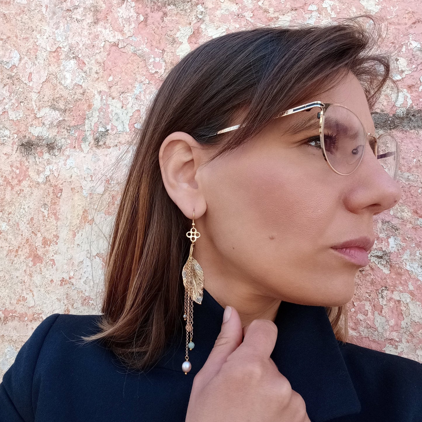 Orecchini FOGLIA PRUGNO ASIMMETRICI