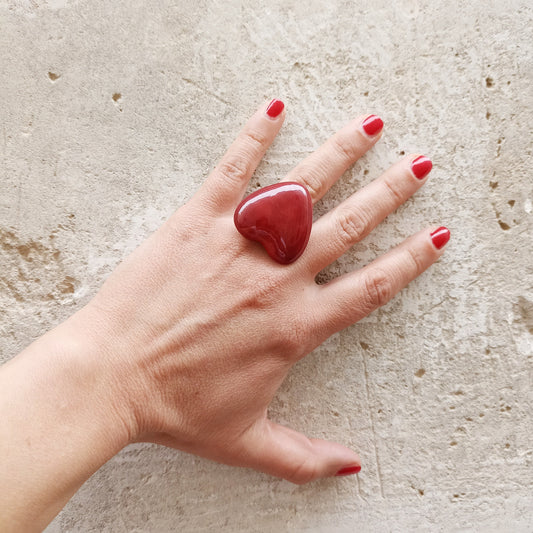 ANELLO CUORE ROSSO SCURO CERAMICA