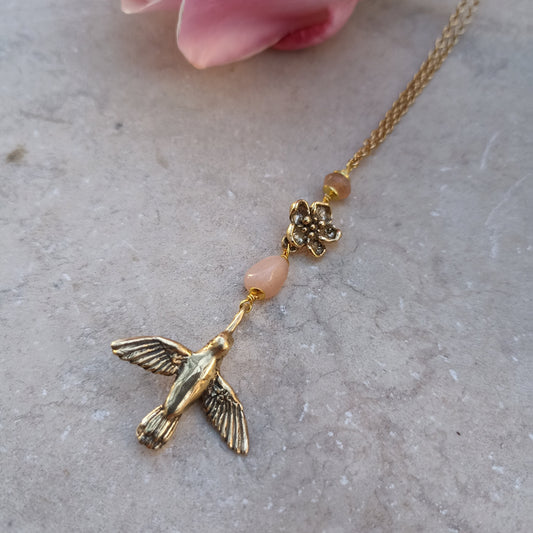 Collana COLIBRI' e FIORE di CILIEGIO