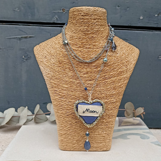 Collana CUORE RICAMO MOON BLU